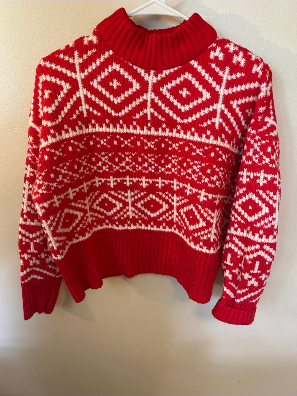 Old Navy Red and White Fair Isle Turtleneck Sweater